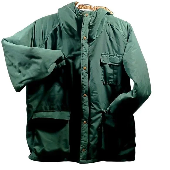 L.L. Bean VTG Green Hooded Parka Zip Snap Pockets Size M Winter Car Coat Mens XL - Picture 15 of 15